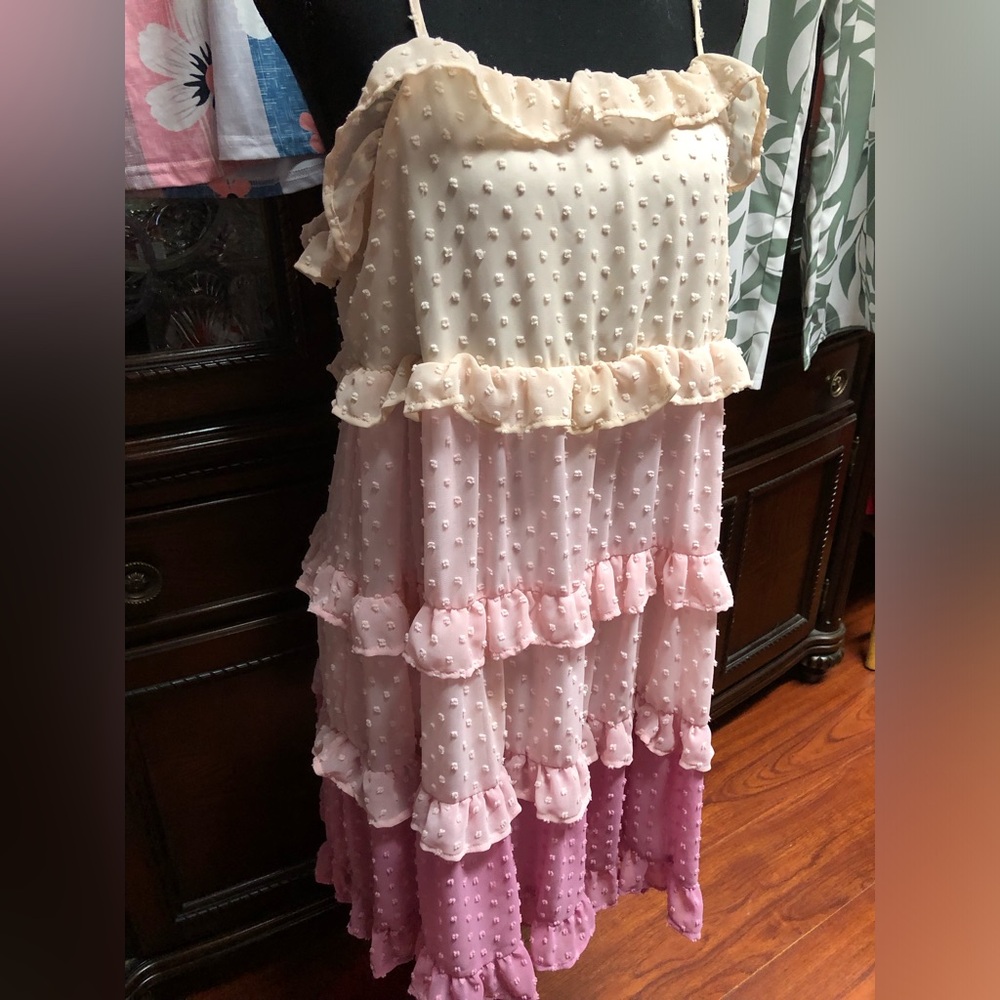 Pink and Cream Ruffled eyelit  Dress - Picture 12 of 15